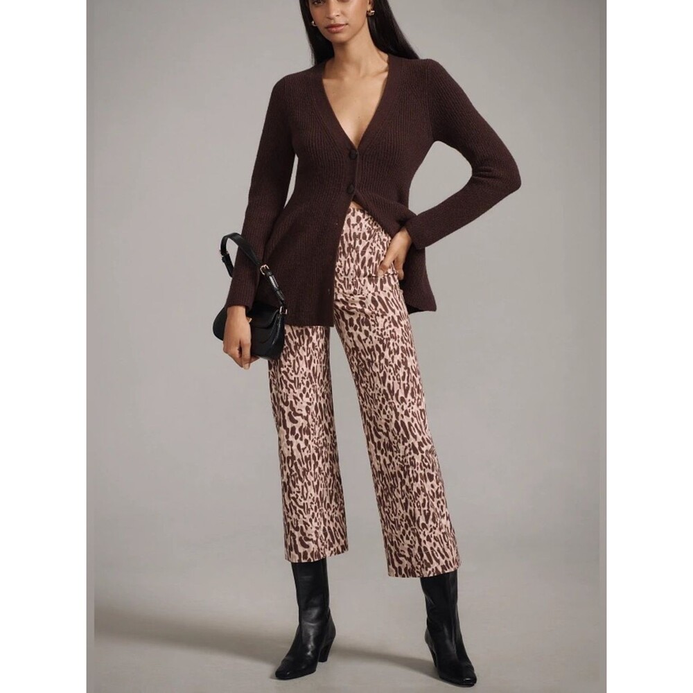 Maeve The Colette Cropped Wide Leg Pants in Striking Leopard Print Size 28P